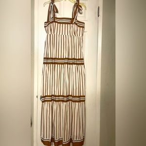 Everlily Dresses | White and Caramel Striped Maxi | Color: Brown/White
